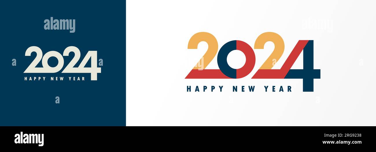 Design del logo tipografico Happy New Year 2024. 2024 illustrazione vettoriale per il diario, il titolo del calendario, il rapporto annuale Illustrazione Vettoriale