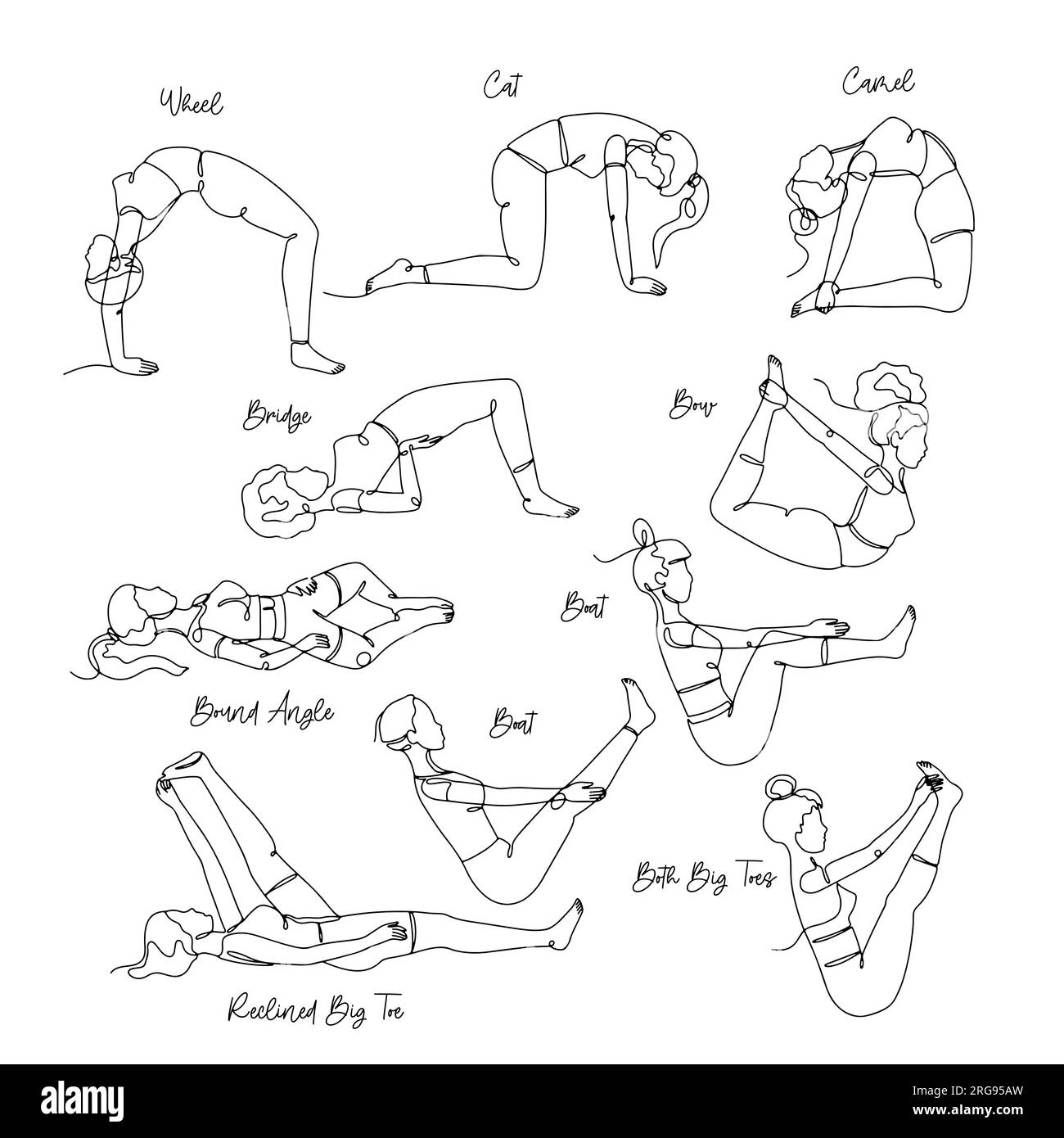 Disegno a linea singola di una ragazza in un fascio di posa yoga Illustrazione Vettoriale