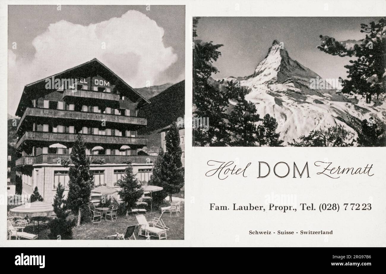 Hotel Dom, Zermatt, Canton Vallese, Svizzera - con vista sul Monte Cervino. Foto Stock