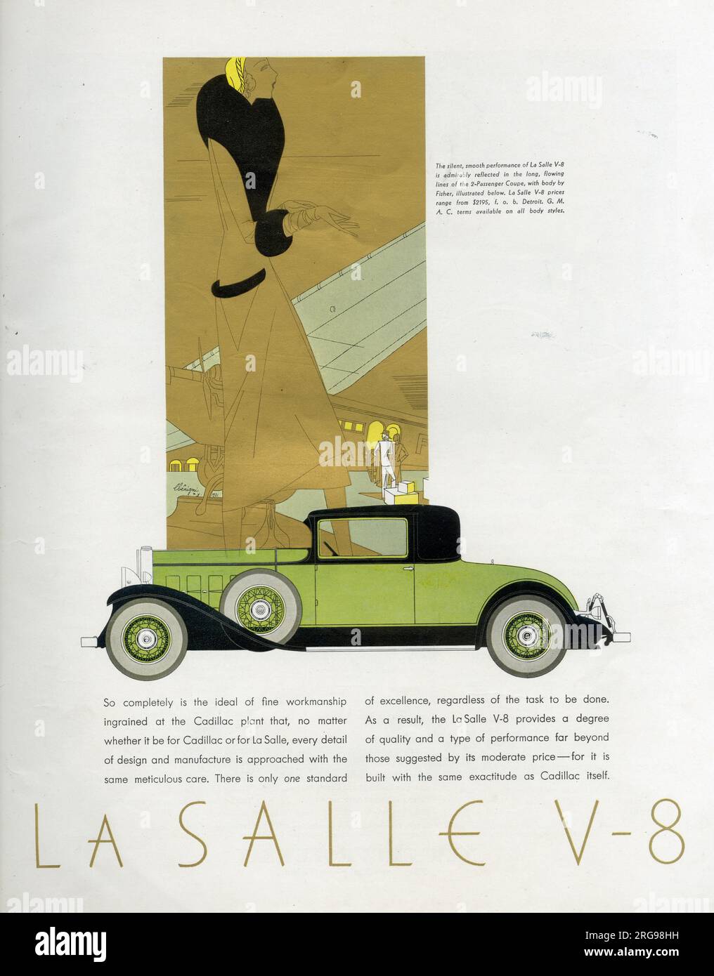 Advert, la Salle V-8 Coupe auto a due porte, realizzata presso lo stabilimento di Cadillac a Detroit, USA. Foto Stock