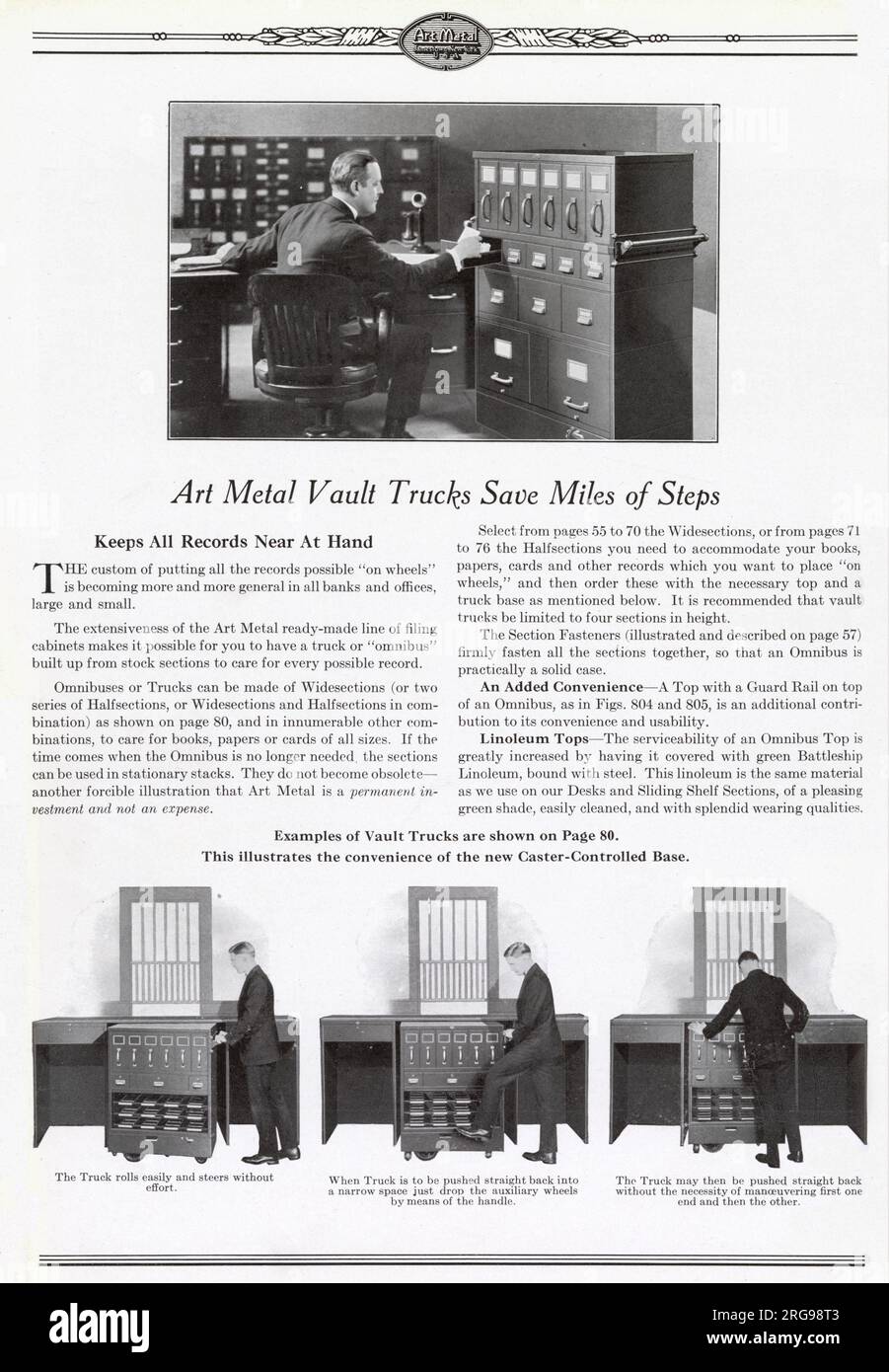 Art Metal Steel Office Equipment, Jamestown, New York, USA - Art Metal Vault Trucks risparmia chilometri di passi. Tiene tutti i registri a portata di mano, con la comodità della nuova base con controllo delle ruote. Foto Stock