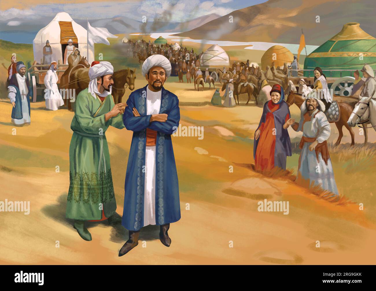 Ibn battuta, famoso viaggiatore, che conduce la sua carovana all'Orda d'Oro Foto Stock