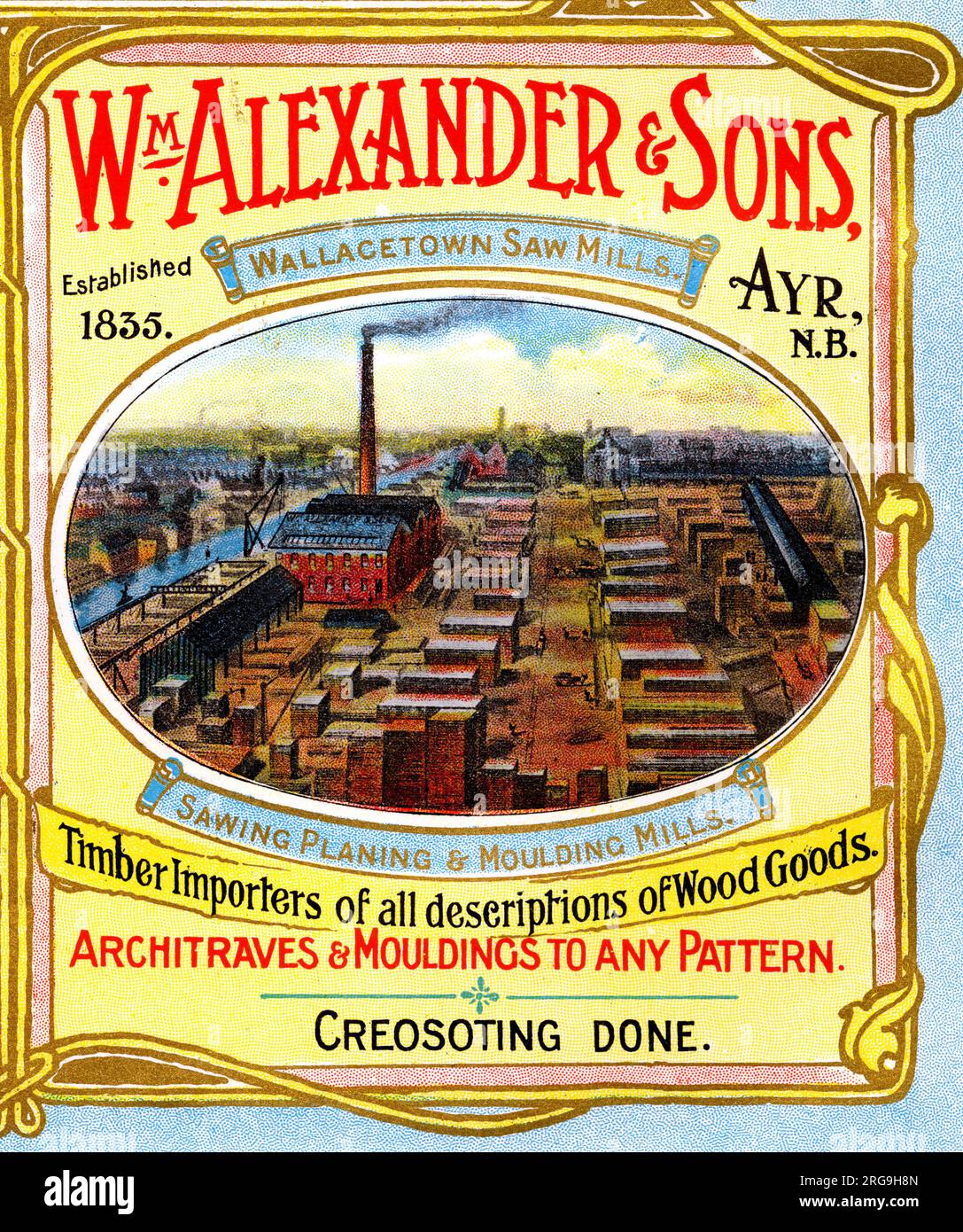 William Alexander, Wallacetown Saw Mills, Ayr - souvenir industriale scozzese 1905. Foto Stock