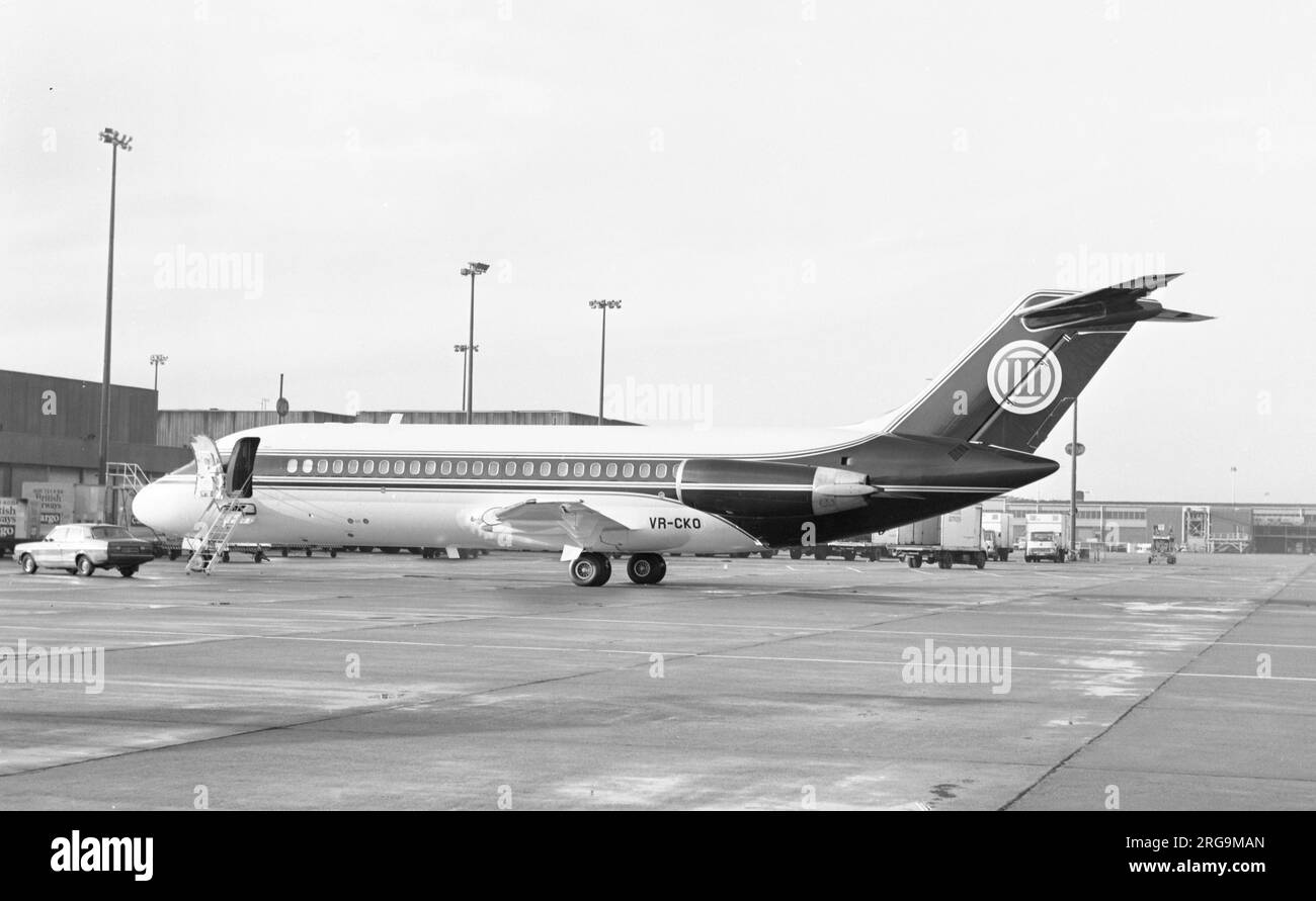 McDonnell Douglas DC-9-15 VR-CKO (msn 47151 / linea numero 285), gestito da Handlingair per Adnan Khashoggi (l'uomo più ricco del mondo in qualche fase), presso l'aeroporto Heathrow di Londra. Foto Stock