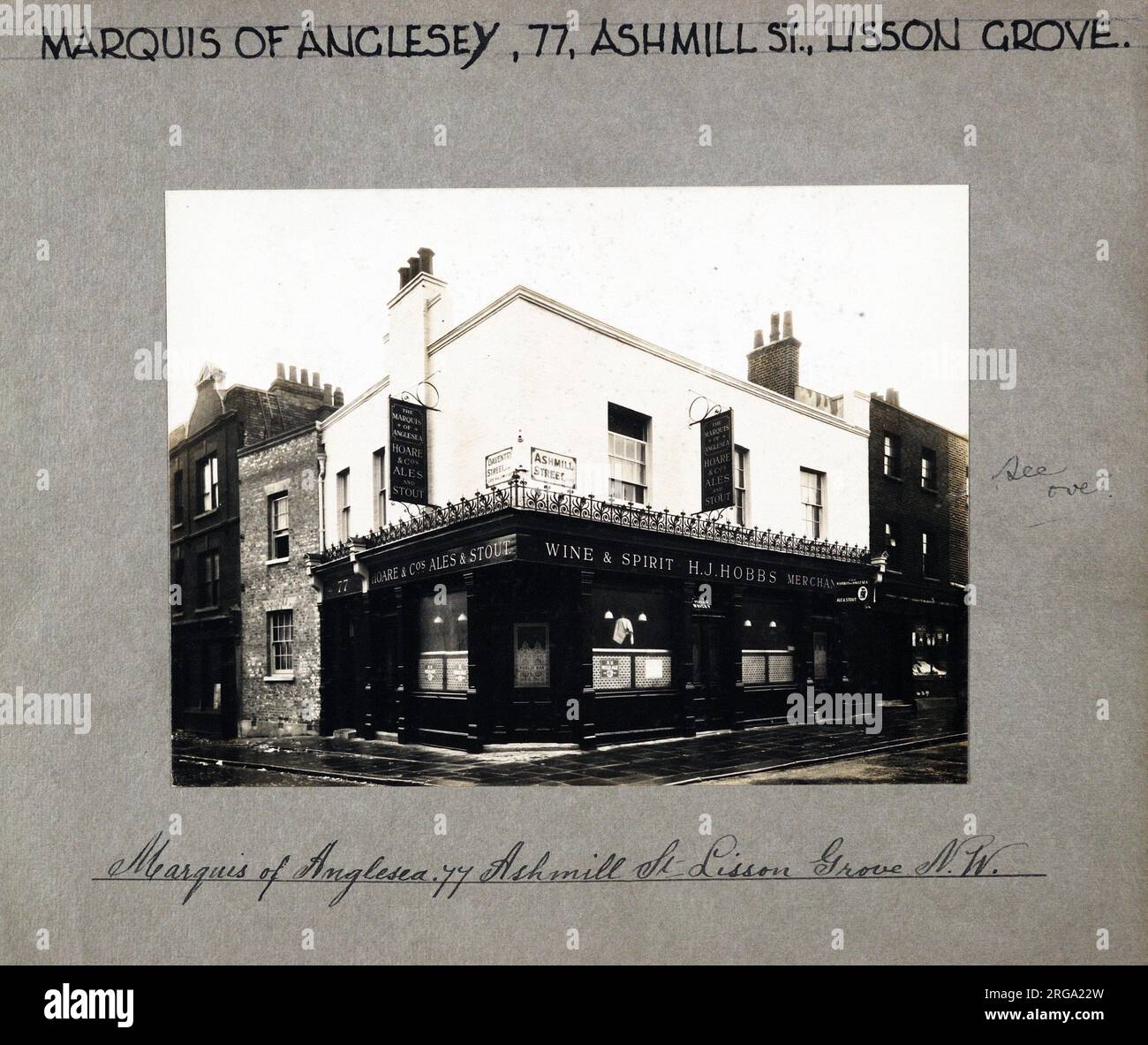 Fotografia del marchese di Anglesey PH, Marylebone, Londra. Il lato principale della stampa (mostrato qui) raffigura: Angolo sulla vista del pub. Il retro della stampa (disponibile su richiesta) dettagli: Niente per il Marchese di Anglesey, Marylebone, Londra NW1 6RA. A partire da luglio 2018 . Chiuso e ora un ufficio architetti Foto Stock