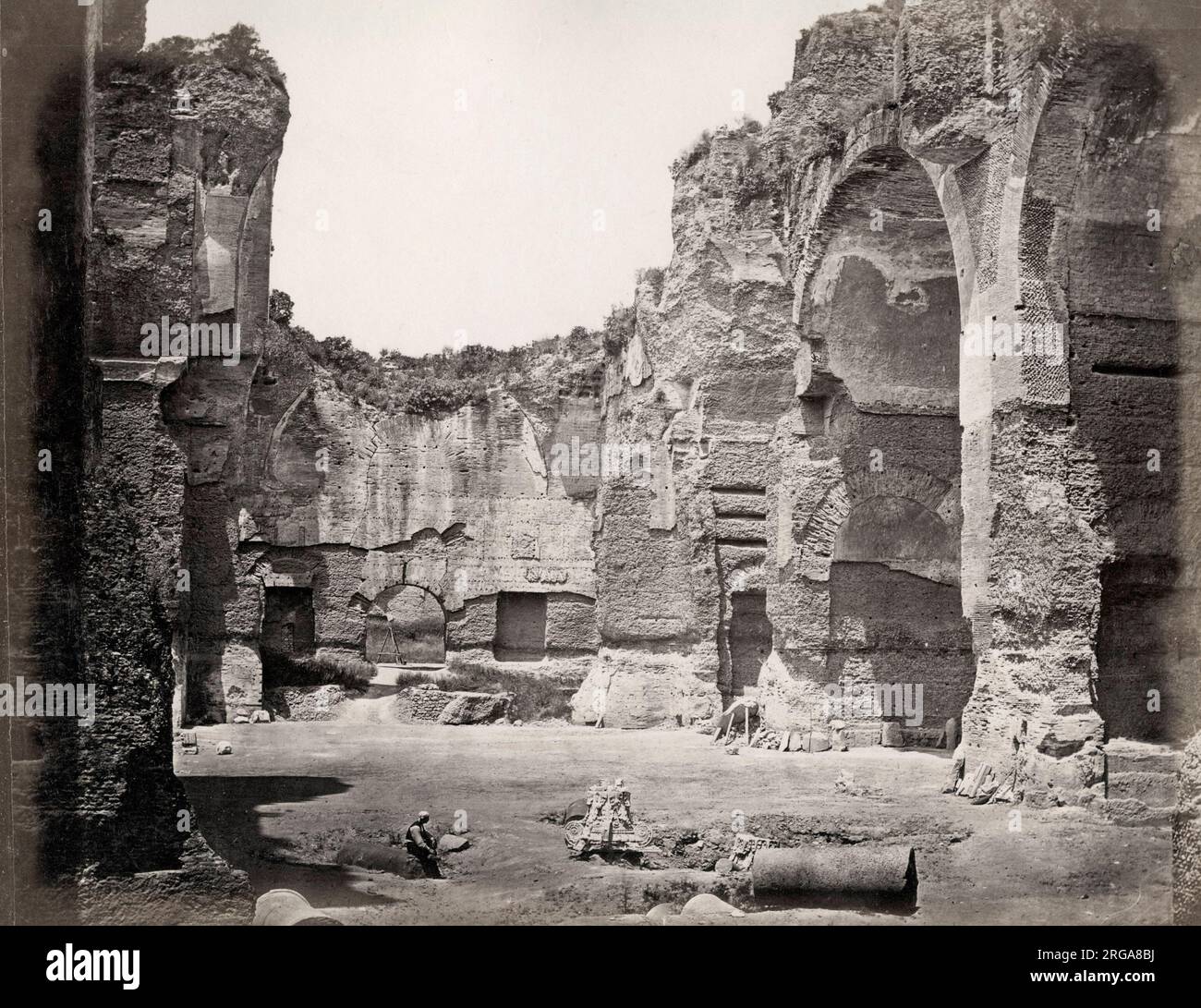 Camera centrale delle Terme di Caracalla, Roma, Italia. Vintage 19th ° secolo fotografia. Foto Stock