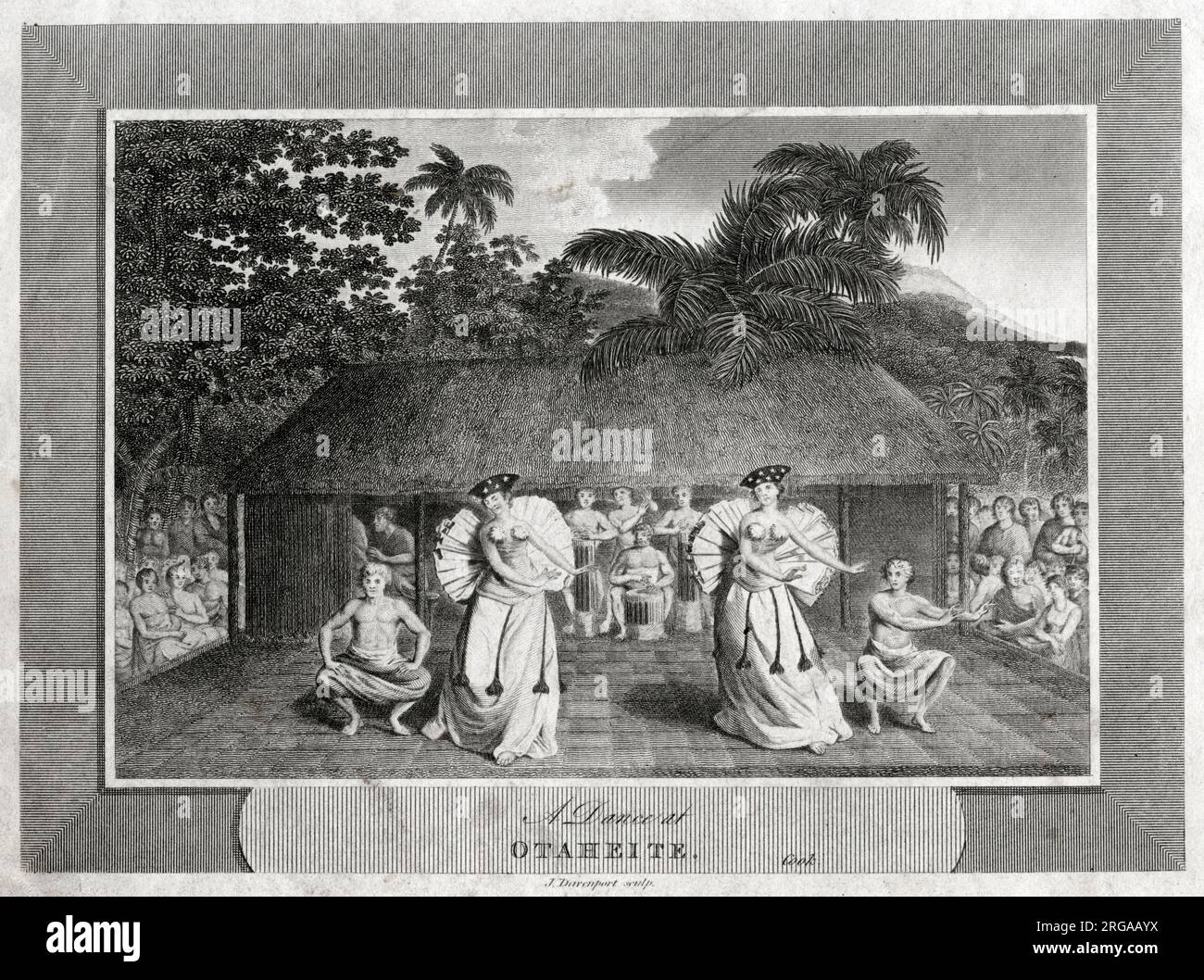 Una danza a Otaheite, Matavai Bay, Tahiti, Society Islands, dal racconto ufficiale del terzo viaggio del capitano James Cook. Foto Stock