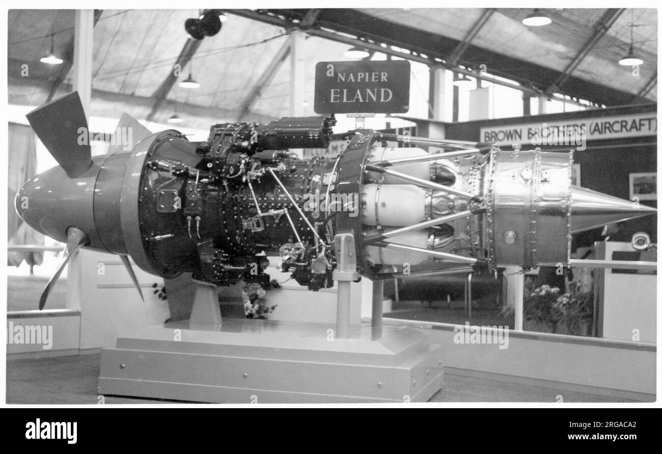 Motore turboprop Napier Eland in occasione di una fiera aerea SBAC Farnborough del 1950s. Foto Stock