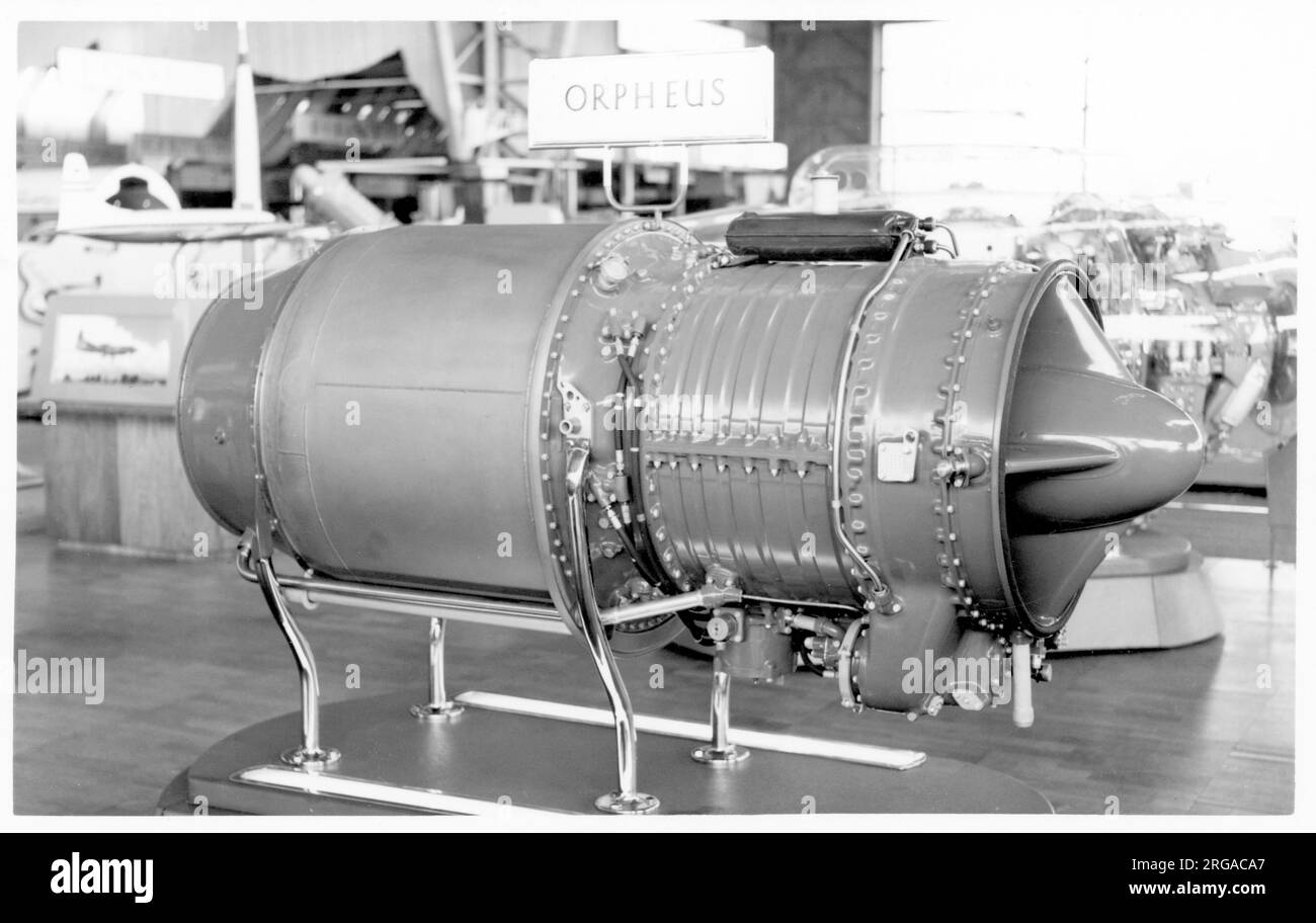Bristol Orpheus motore turbojet in occasione di un 1950s SBAC Farnborough air show. Foto Stock