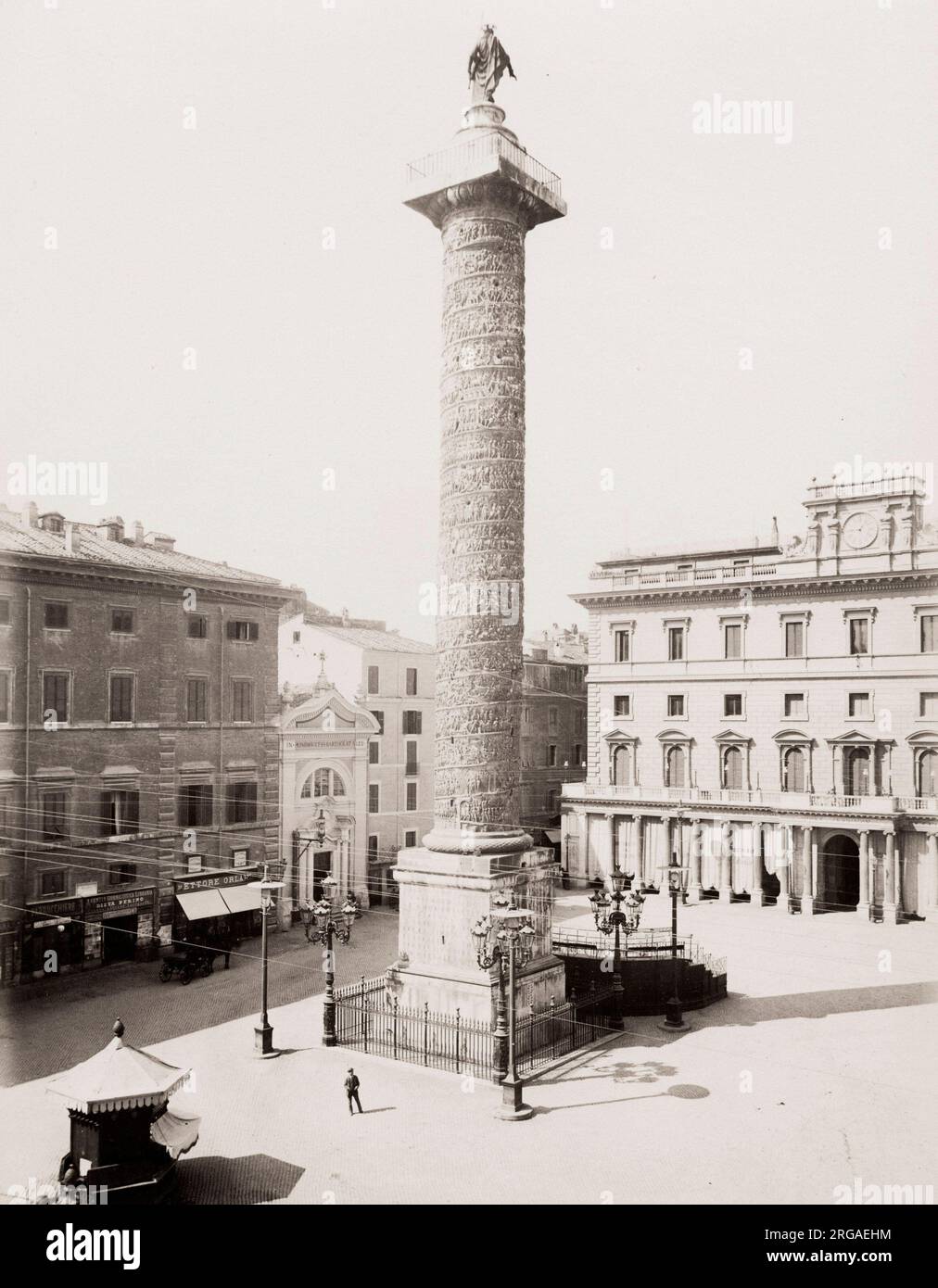 Fotografia vintage del 19th° secolo: Colonna Marco Aurelio, Roma, Italia. Foto Stock
