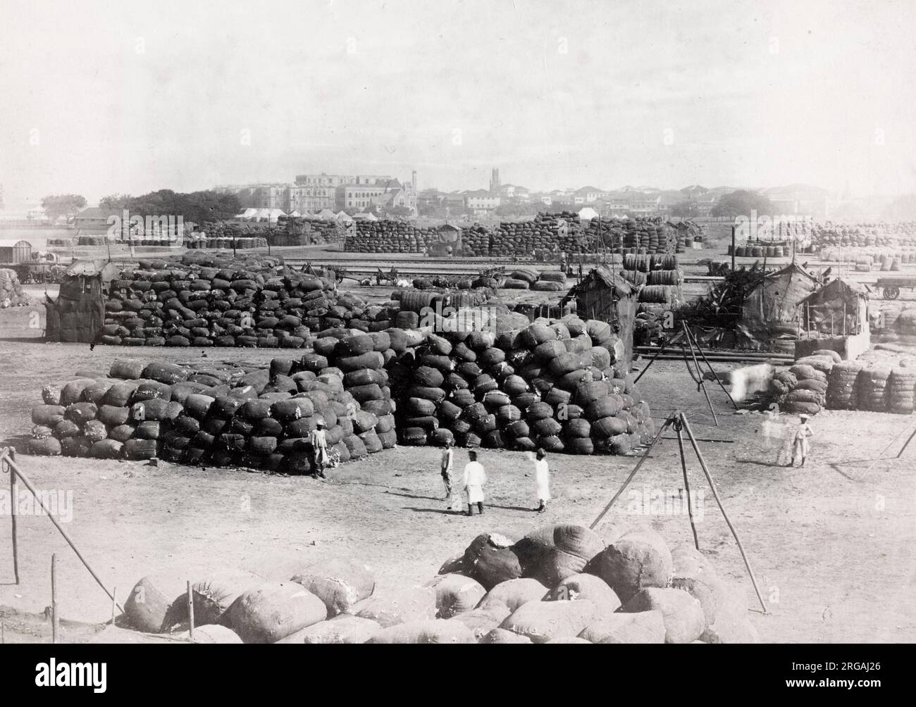 Vintage fine 19 ° secolo fotografia: Balle di cotone in attesa di esportazione, India. Foto Stock