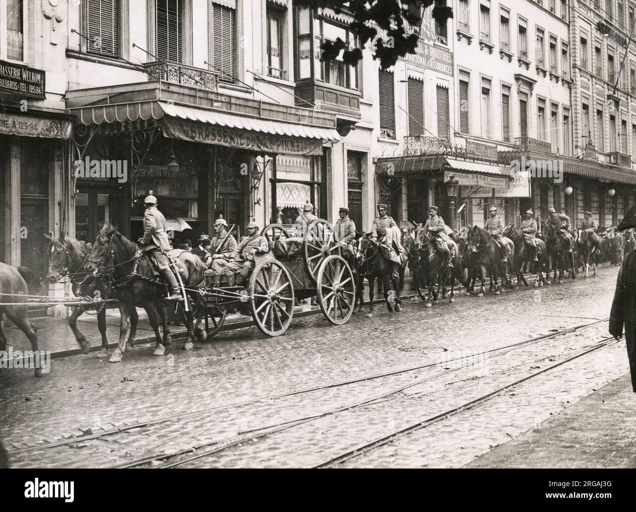 Fotografia d'epoca della prima guerra mondiale - prima guerra mondiale: Artiglieria tedesca, occupazione di Bruxelles Foto Stock