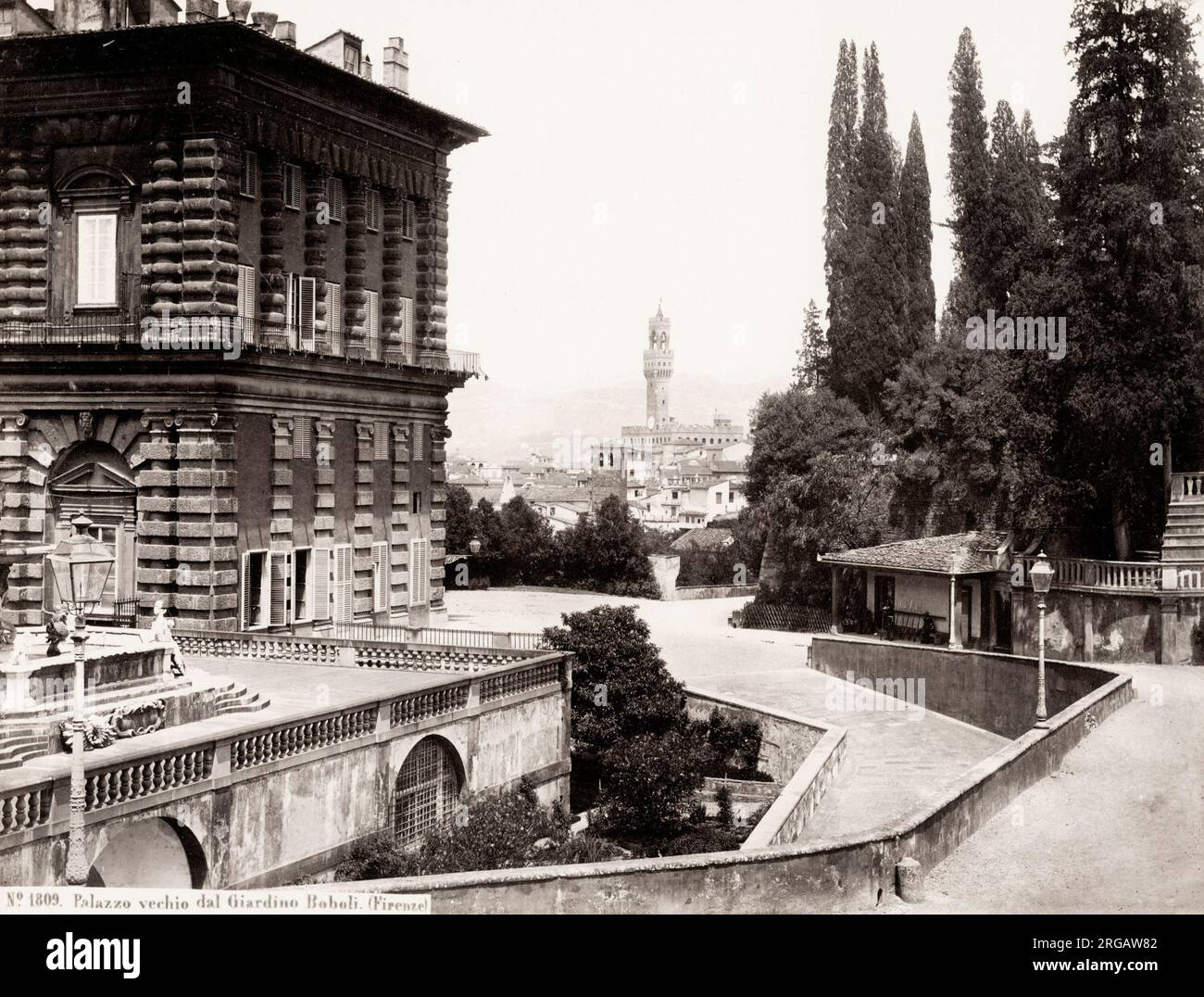 Fotografia d'epoca del XIX secolo: Italia - Giardini di Boboli, Firenze, Firenze. Foto Stock
