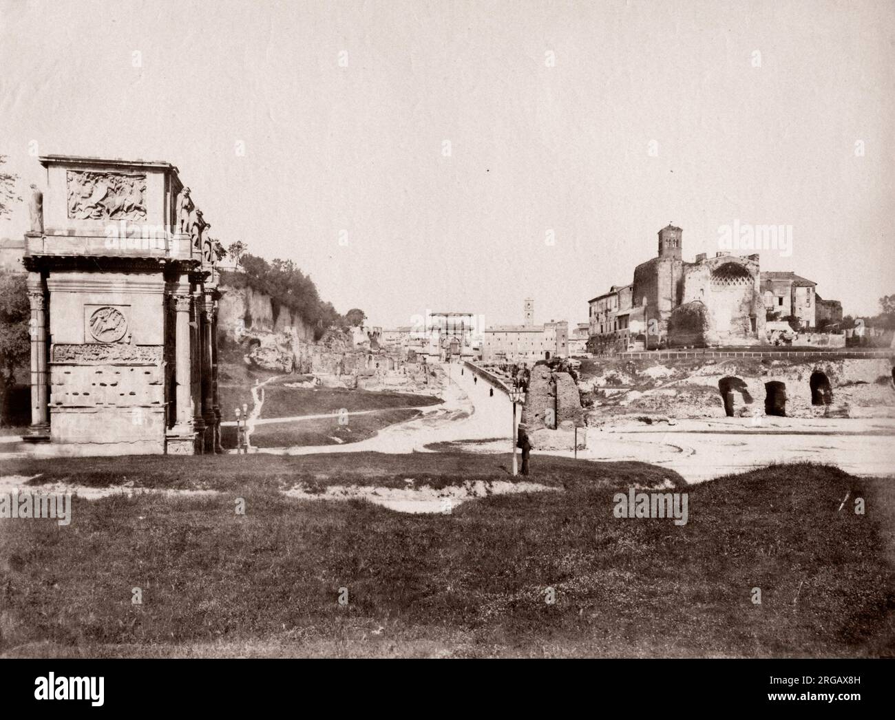 Foto d'epoca della fine del XIX secolo: Roma, Italia, vista insolita delle rovine romane. Foto Stock