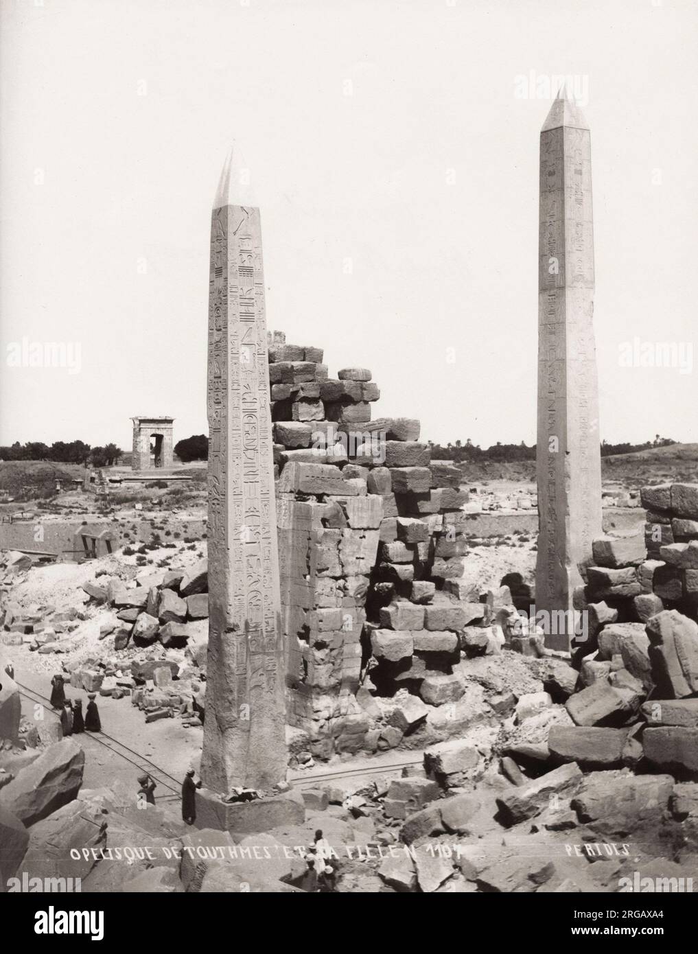 Fotografia d'epoca del XIX secolo: Obelisco Tiuthmose i, Karnak, Egitto. Foto Stock