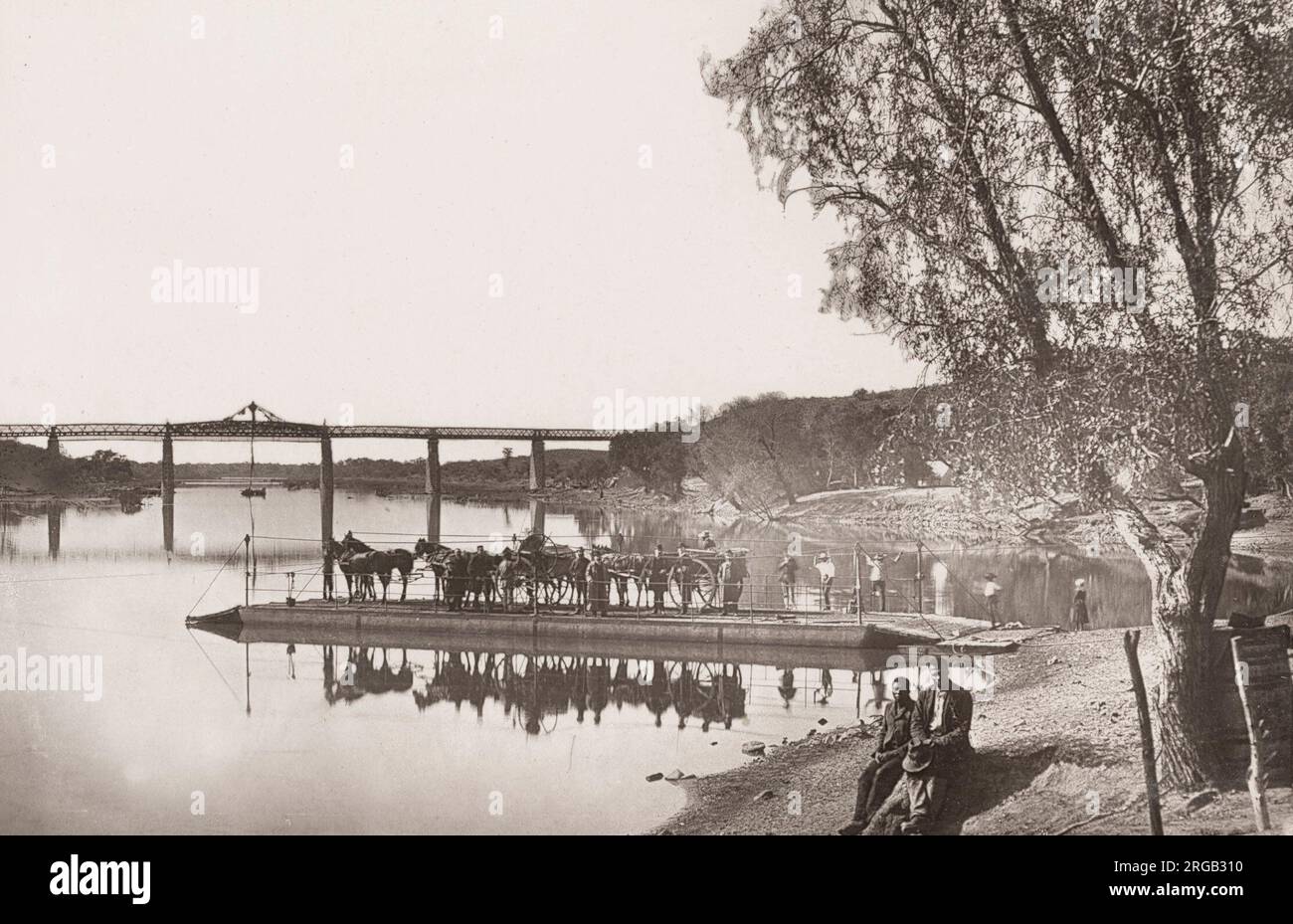 Fotografia d'epoca del XIX secolo: Ponte Barkly, fiume Vaal, Sudafrica. Foto Stock