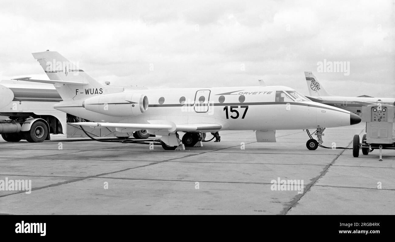SNIAS SN.601 Corvette F-WUAS '157' (msn 1), la prima produzione SN.601, presso l'aeroporto di le Bourget per il Paris Air Show 1973, con numero di serie '157'. Nota: Anche il secondo velivolo si trovava a Parigi nel 1973, con il numero di serie '158'. (SNIAS - Società Nationale Industrielle Aerospatiale) Foto Stock