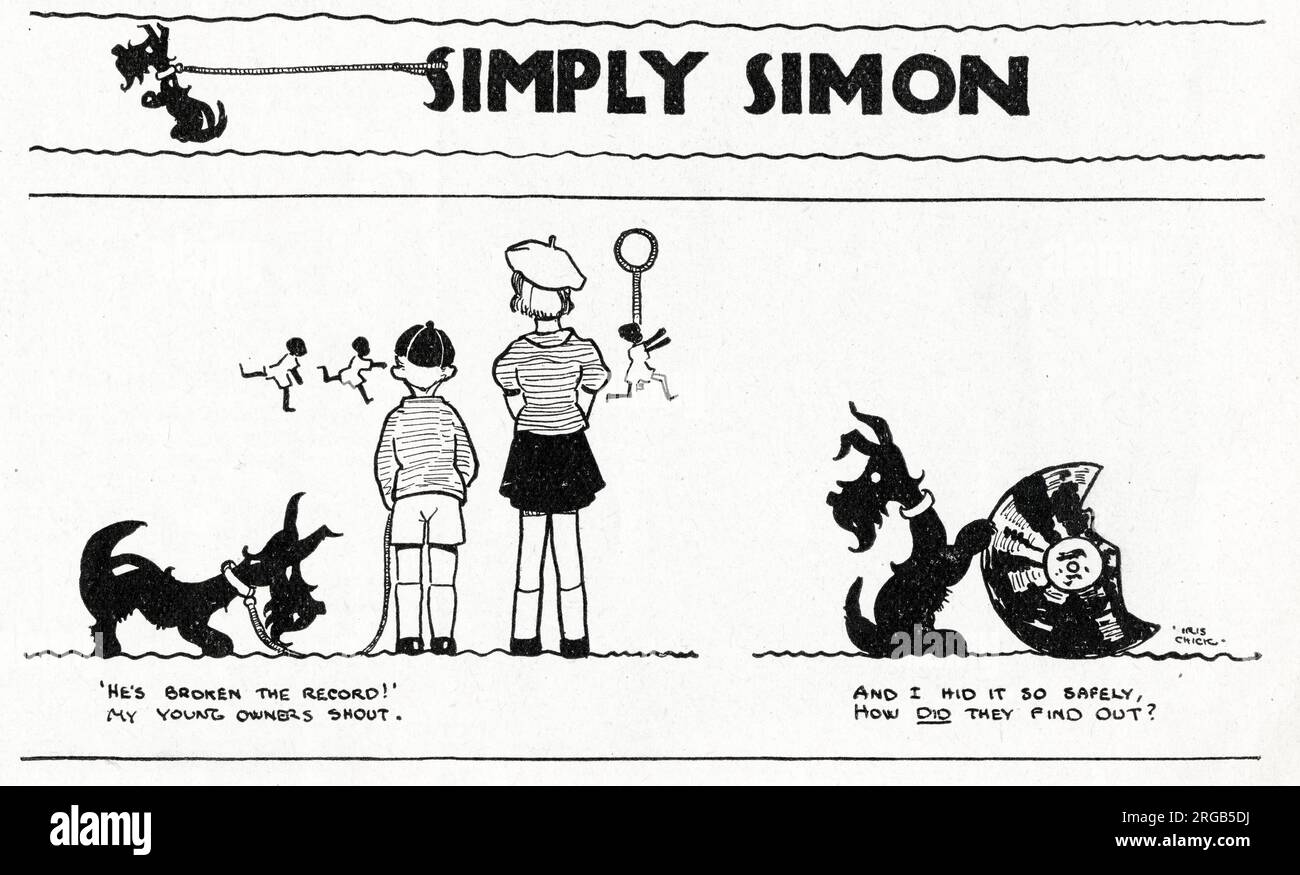 Simply Simon Cartoon Strip di Iris Chick in Tail-Wagger-Magazine. Foto Stock