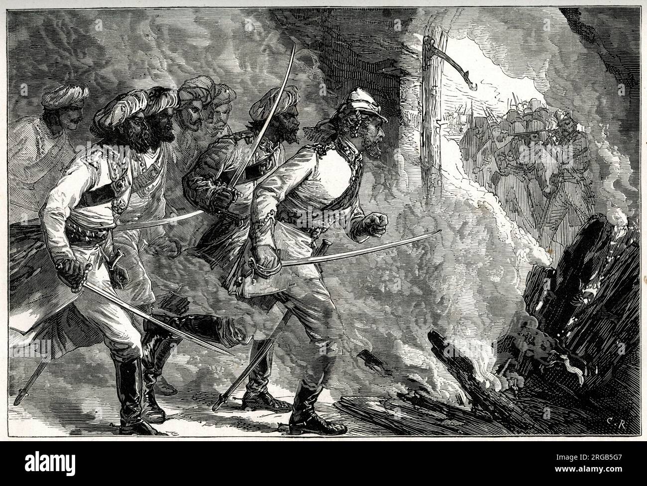 Il successo dell'attacco del tenente William Alexander Kerr contro i ribelli a Kolhapur, 10 agosto 1857, Mutiny indiano Foto Stock