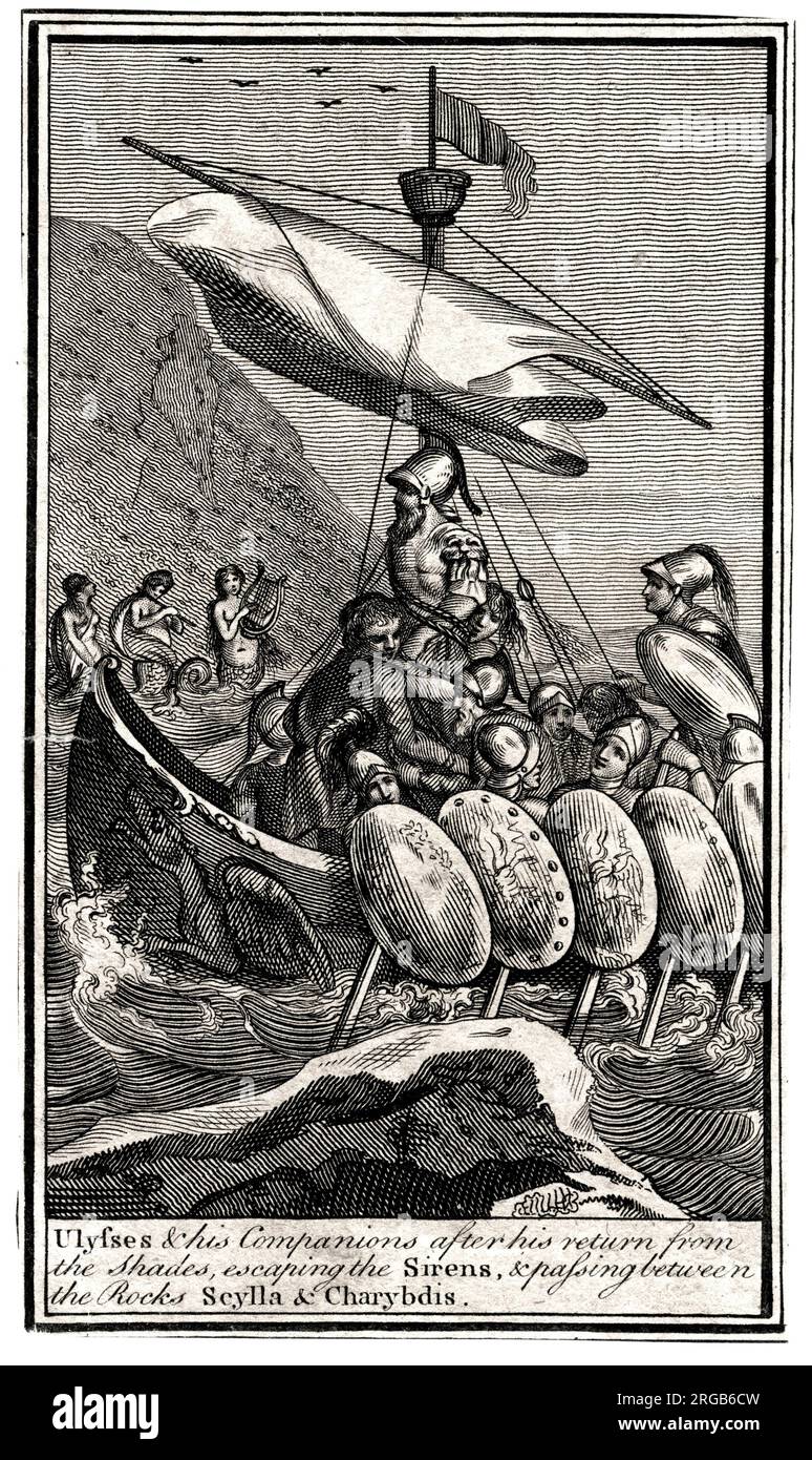 Ulisse e i suoi compagni fuggono dalle Sirene, passando tra Scilla e Charybdis. Foto Stock