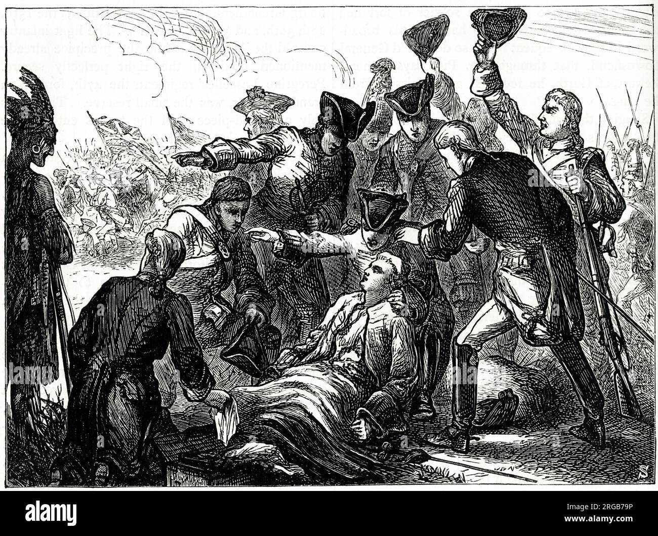 Morte del generale James Wolfe, Battaglia del Quebec (Battaglia delle pianure di Abramo), 13 settembre 1759, durante la guerra francese e indiana (1754-1763). Foto Stock