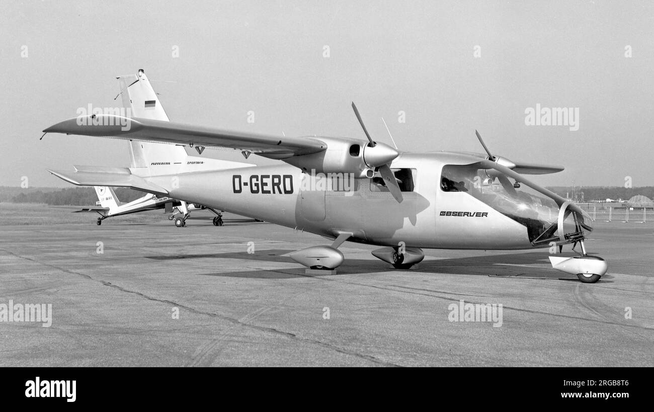 Partenavia P.68B Observer D-GERD (msn 15), al 1974° SBAC Farnborough Air Show, che si tiene dal 5-12 settembre. Foto Stock