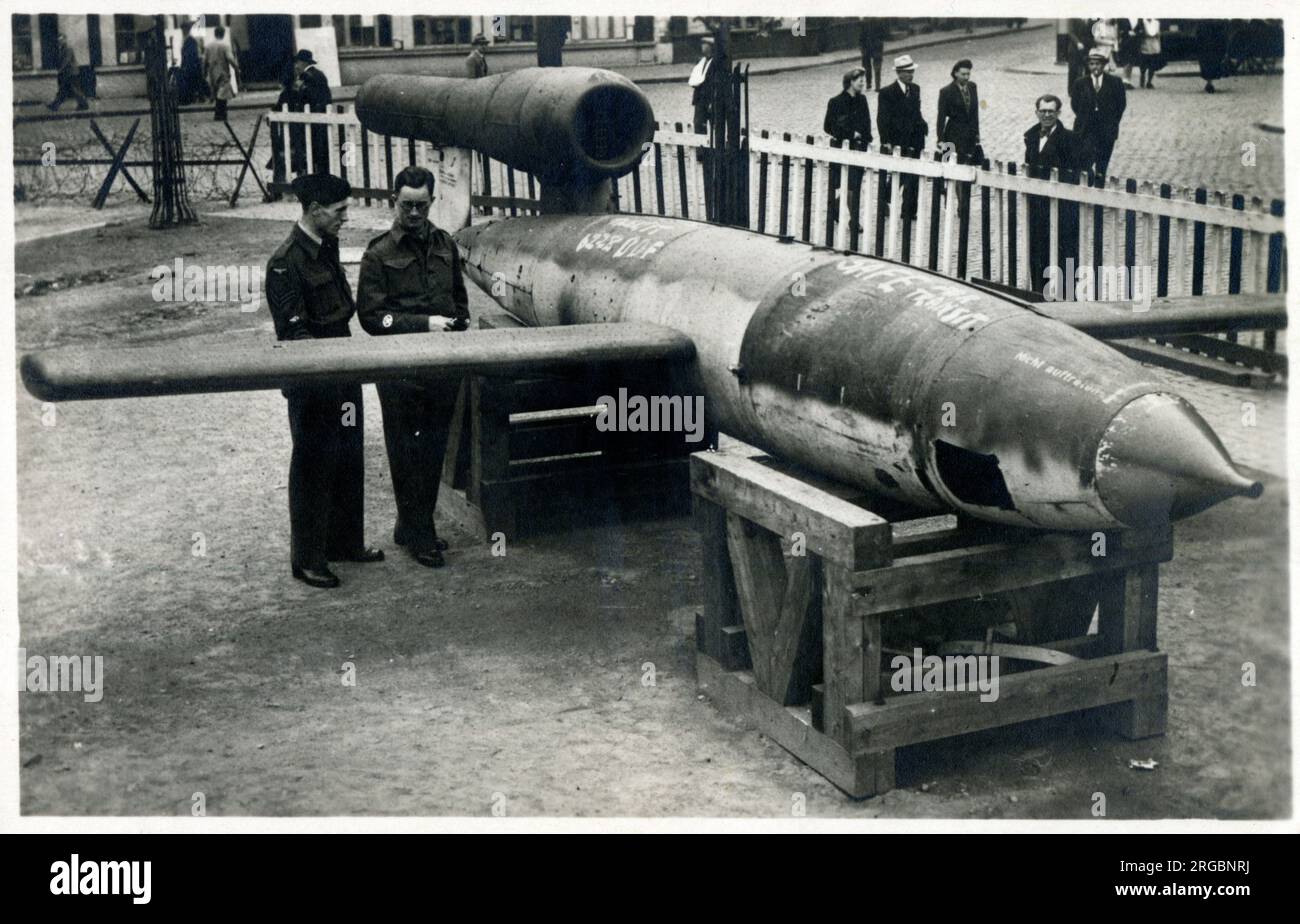 WW2 - Paesi Bassi - una bomba volante V1 tedesca inesplosa (Doodlebug). Foto Stock