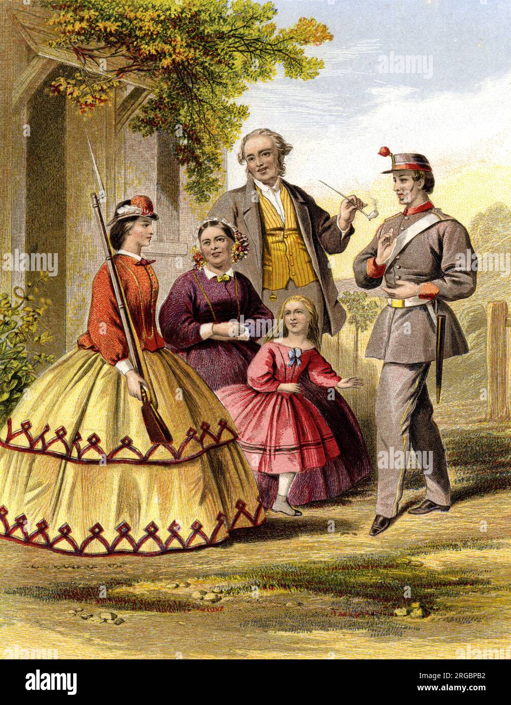 Soldato sorpreso da innamorato in piedi all'attenzione con il suo fucile, l'Europa centrale Foto Stock