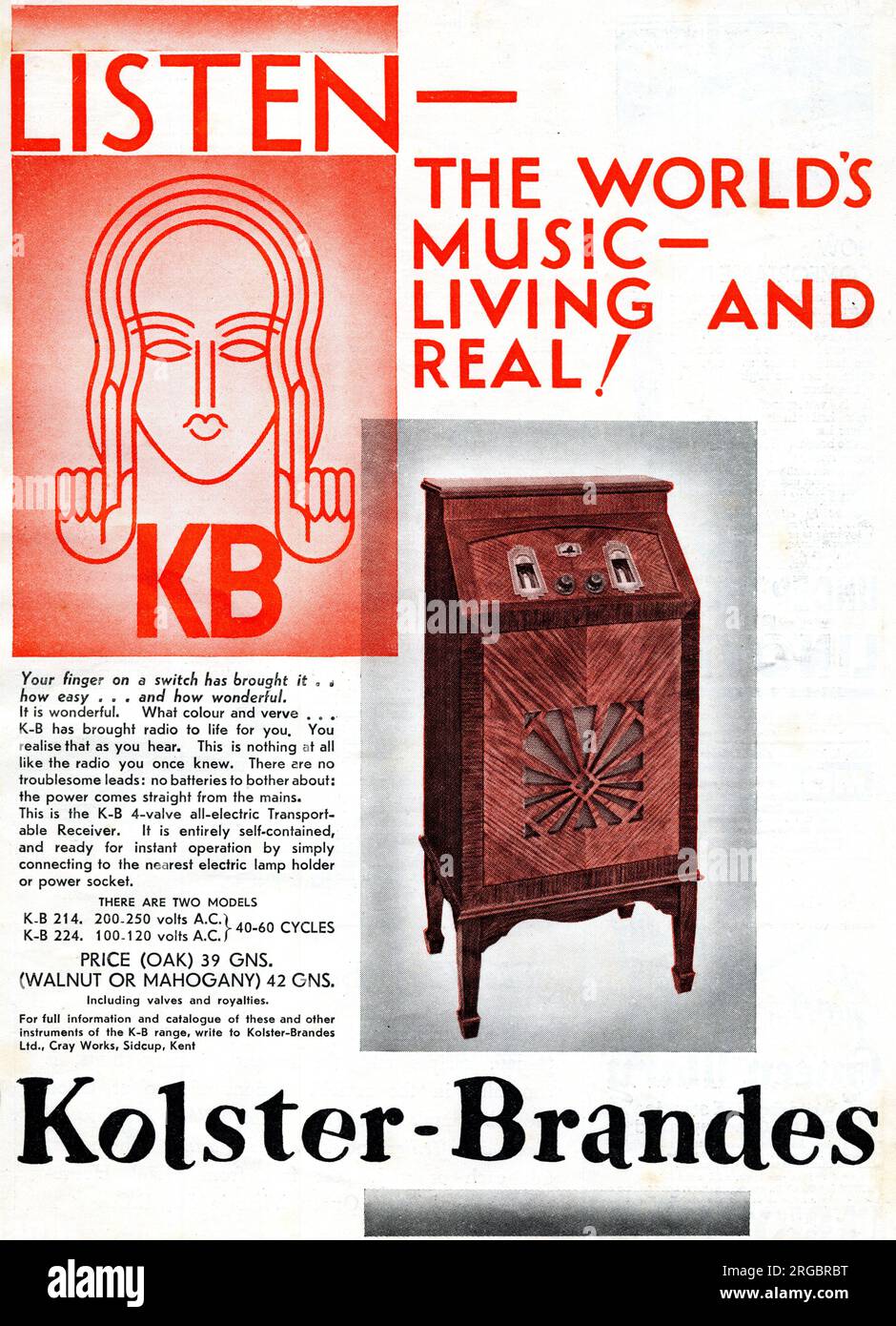 Advert, Kolster-Brandes, KB radio Foto Stock