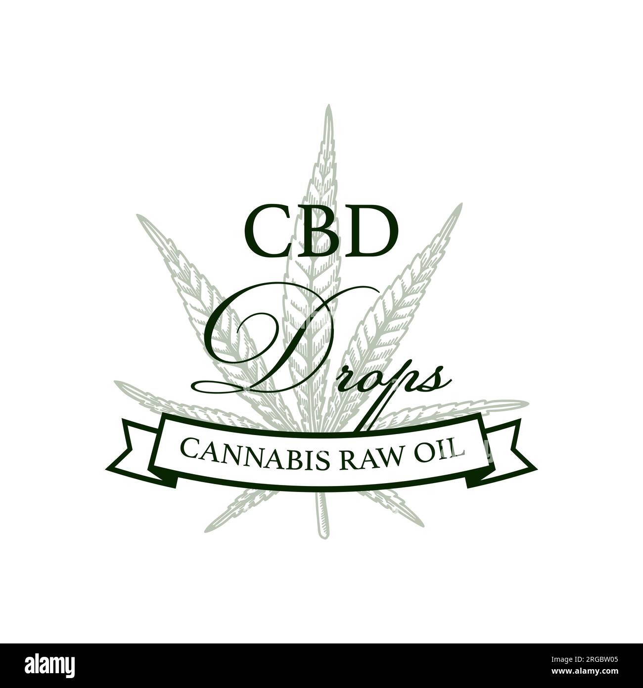 Design della confezione di prodotti a base di cannabis. Modello logo marijuana con elementi disegnati a mano. Illustrazione vettoriale nello stile di schizzo Illustrazione Vettoriale