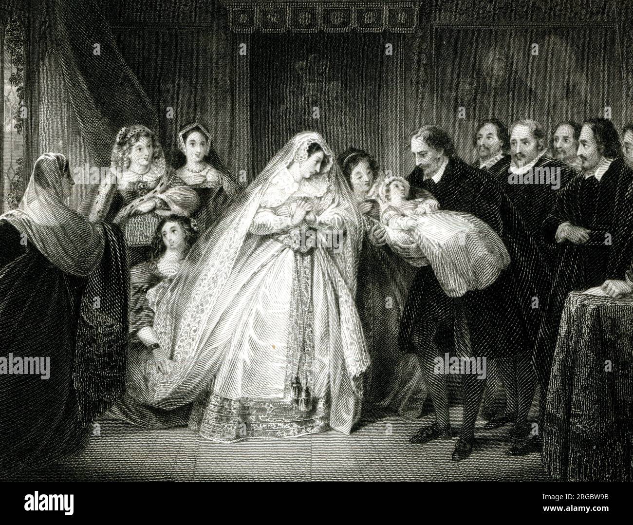 Maria Regina degli scozzesi che presenta il figlio del bambino, più tardi Re Giacomo VI di Scozia e i di Inghilterra Foto Stock