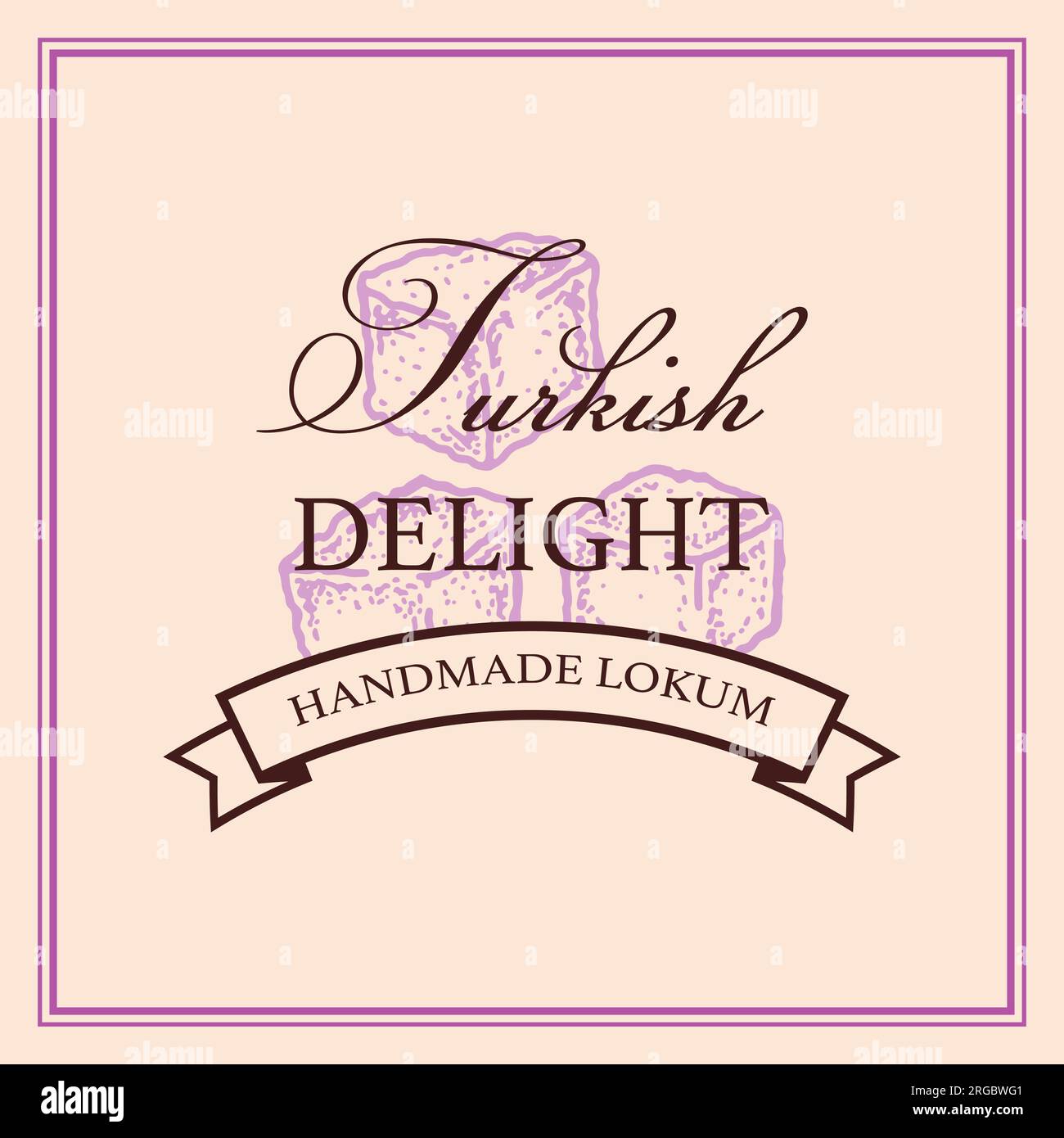 Modello logo Turkish Delight. Illustrazione vettoriale nello stile di schizzo. Progettazione per il branding e il packaging. Eastern Sweet. Cultura asiatica Illustrazione Vettoriale
