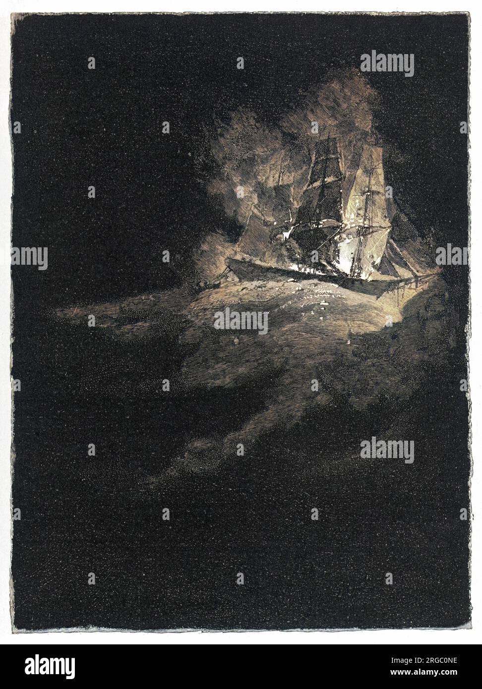 La nave fantasma che brucia è stata spesso vista al largo della costa nordamericana e sui grandi Laghi Foto Stock