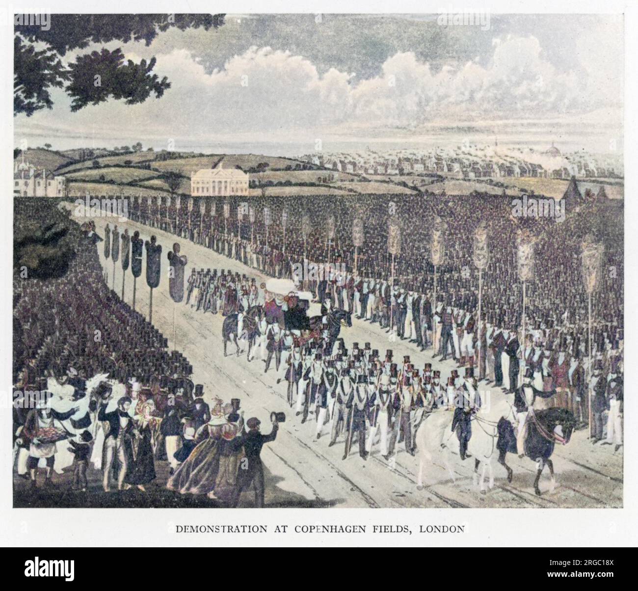 Una manifestazione a sostegno dei Martiri di Tolpudle tenutasi a Copenhagen Fields, Londra, il 21 aprile 1834 Foto Stock