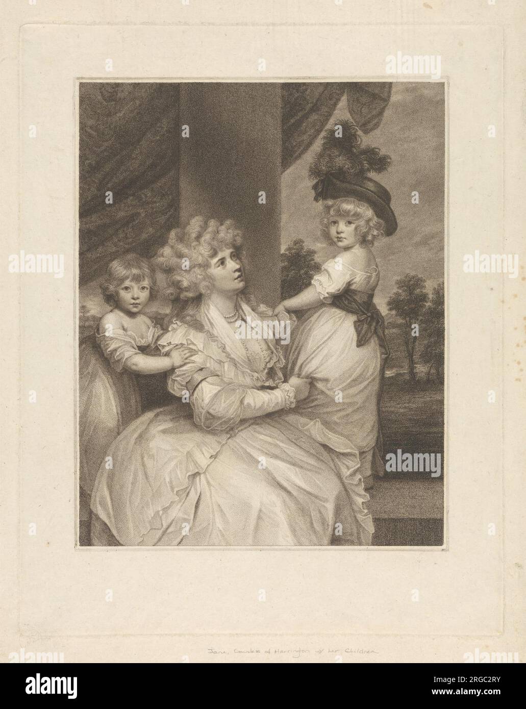Jane, contessa di Harrington, con i suoi figli, Lord Petersham e l'onorevole Lincoln Stanhope 1789 di Francesco Bartolozzi Foto Stock