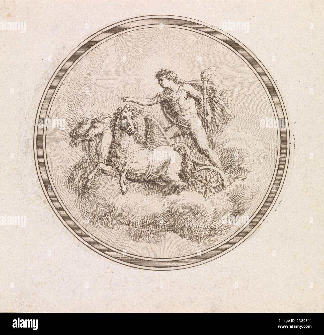 Uomo con torcia fiammeggiante in carro a quattro cavalli, rappresentante il Sole, Apollo di Francesco Bartolozzi Foto Stock