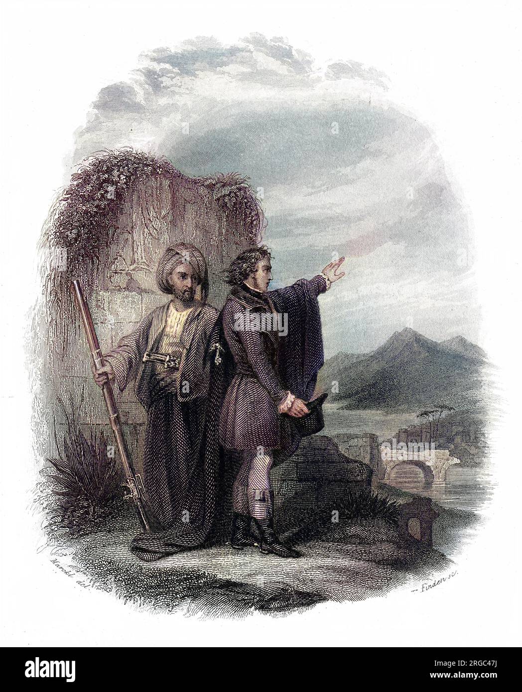 ALPHONSE-MARIE-LOUIS LAMARTINE in visita alle Termopili in Grecia, dove gli spartani detenevano i persiani, stupisce la sua guida esclamando con tutta la sua forza 'Leonidas !' (Spartan king) Foto Stock