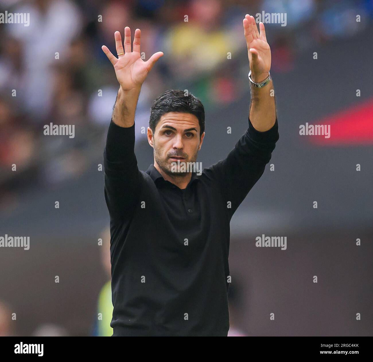 Londra, Regno Unito. 6 agosto 2023. 6 agosto 2023 - Arsenal contro Manchester City - fa Community Shield - Wembley Stadium. Il manager dell'arsenale Mikel Arteta. Credito immagine: Mark Pain / Alamy Live News Foto Stock