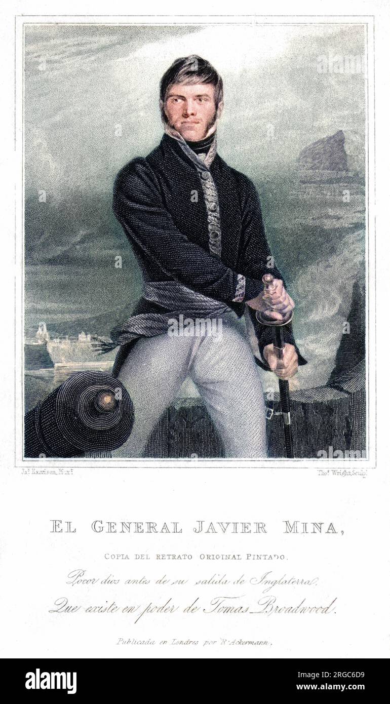 FRANCISCO JAVIER MINA comandante militare spagnolo durante la guerra contro Napoleone, guardando splendidamente intrepido e risoluto. Nipote di Francisco Espozy Mina. Foto Stock