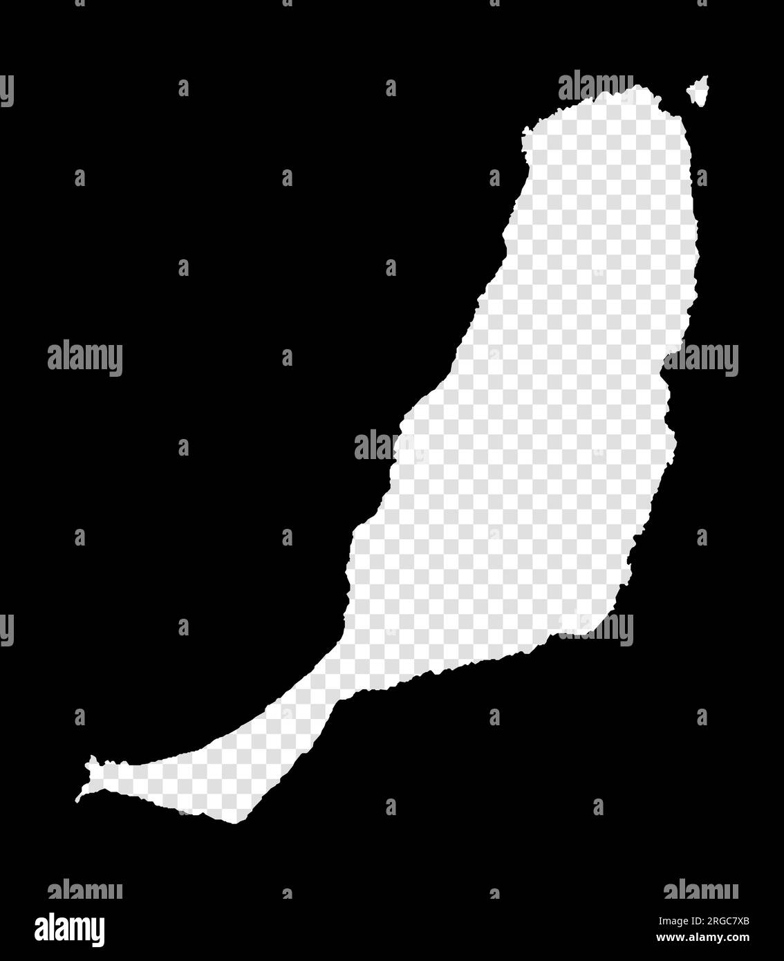 Mappa stencil di Fuerteventura. Semplice e minimale mappa trasparente di Fuerteventura. Rettangolo nero con forma tagliata dell'isola. Illustrazione Vettoriale