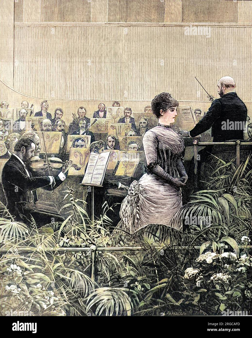 Il Principe Alfred, Duca di Edimburgo, suonando il violino per accompagnare la cantante Madame Marie Roze in un concerto per il Royal College of Music presso la Liverpool Philharmonic Hall durante una visita nel 1882. Foto Stock