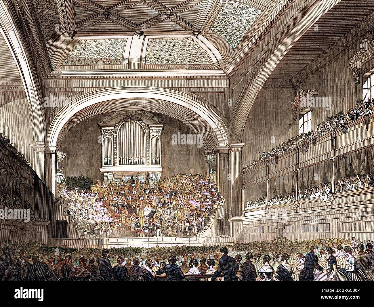 L'interno dell'allora nuova Liverpool Philharmonic Concert Hall, all'epoca del Liverpool Music Festival, 1849. L'edificio fu infine sostituito nel 1939 dopo che il suo predecessore fu bruciato nel 1933. Foto Stock
