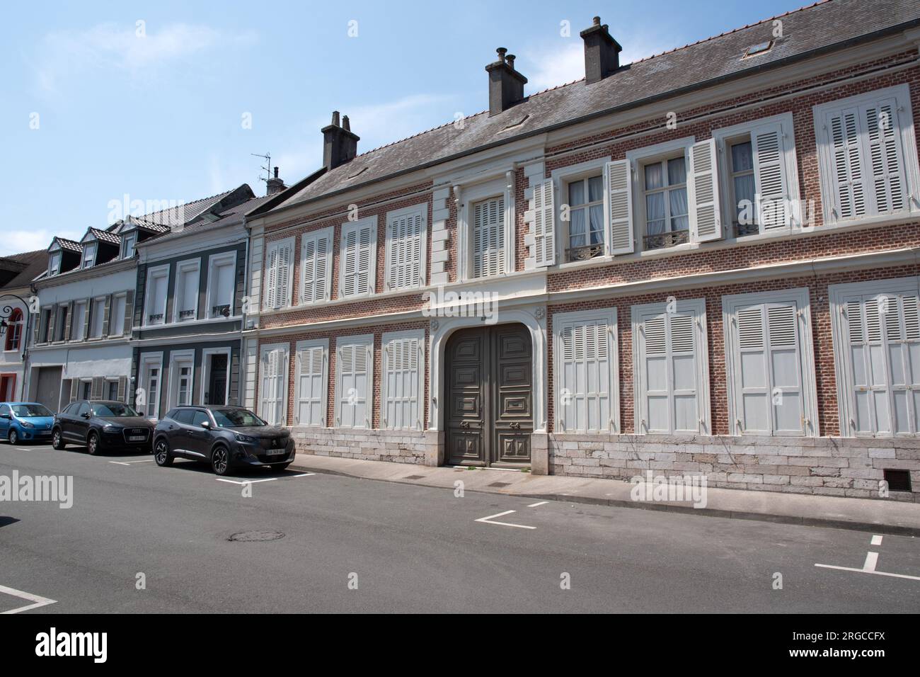 Montreuil-sur-Mer, Place Saint Jacques, ex mercato del bestiame Foto Stock