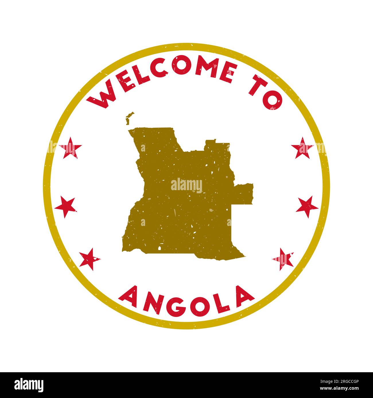 Benvenuto in Angola stamp. Francobollo country con texture in tema Super Rose Red. Sigillo Angola geometrico in stile vintage. Vettore accattivante Illustrazione Vettoriale