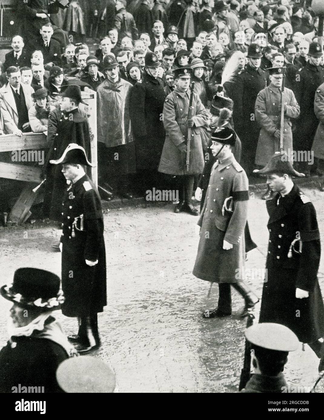 Re Edoardo VIII, dietro di lui i suoi fratelli, Duca di Kent, Duca di York e Duca di Gloucester, funerali di re Giorgio V. Foto Stock