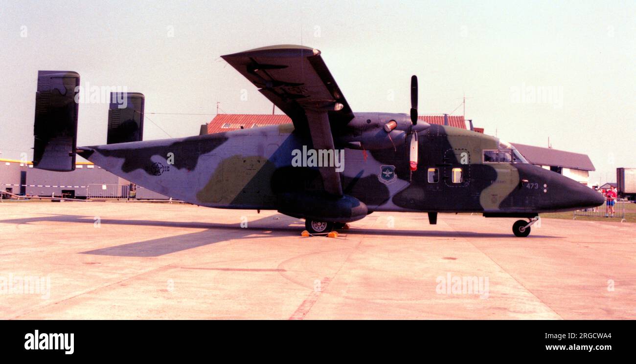 United States Air Force - Short C-23A Sherpa 84-0473 (MSN SH.3120), del 10th Military Airlift Squadron, 608th Military Airlift Group, al RAF Upper Heyford il 6 maggio 1990. Foto Stock