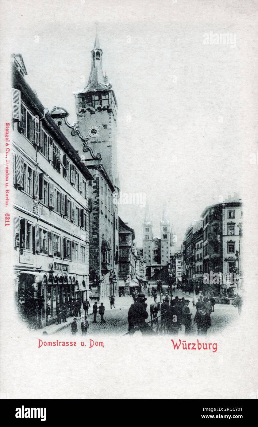 Domstrasse e il Dom, Wurzburg, Baviera, Germania. Foto Stock