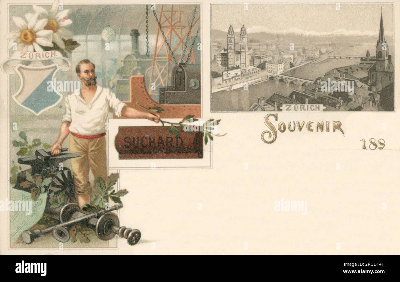 Souvenir illustrato in anticipo / cartolina pubblicitaria da Zurigo, Svizzera. Foto Stock