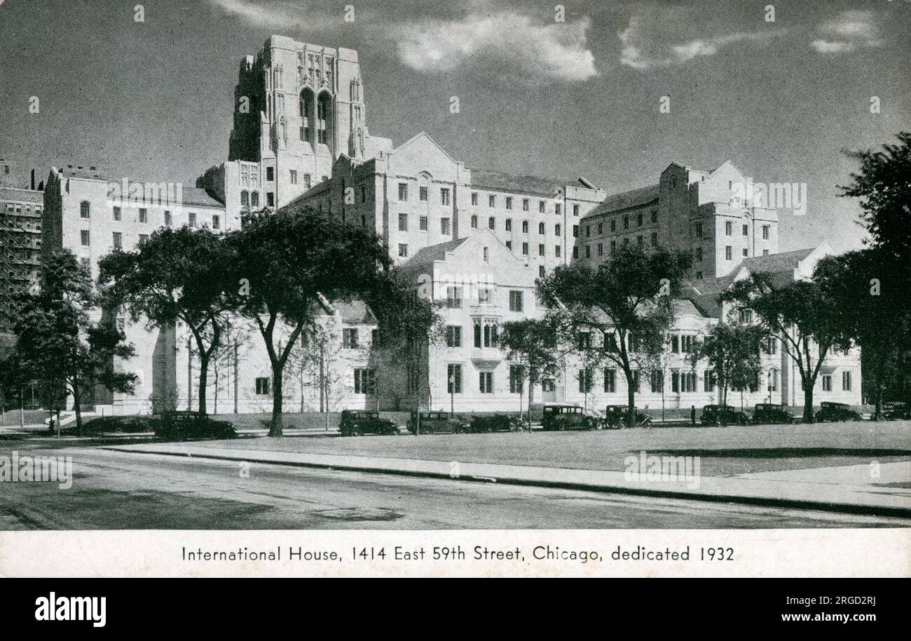 International House, 141 East 59th Street, University of Chicago, Illinois, USA 1932. Un centro residenziale per studenti stranieri e americani. Donato da John D. Rockefeller Jr. Per promuovere la comprensione internazionale e la pace nel mondo. La casa dispone di 510 camere, una sala riunioni con apparecchiature audio e cinematografiche, sala da pranzo e caffetteria, caffetteria, sale sociali, una biblioteca e altre strutture progettate per realizzare lo scopo per cui la casa è stata fondata. Foto Stock