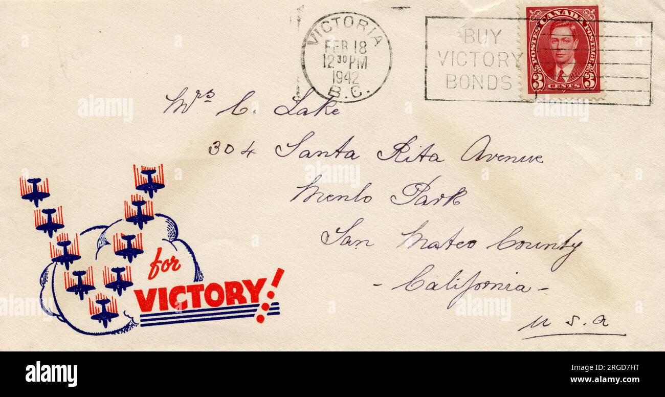 V per gli aerei da bombardamento Victory, busta canadese WW2 Foto Stock